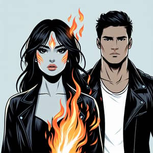 Supernatural Woman with Healing Fire Abilities and Tall Man in Leather Jacket