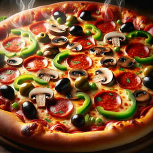 Delicious Pizza with Golden Crust and Colorful Toppings