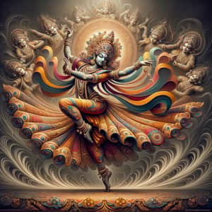 Divine Figure Performing Tandav Dance in Classical Indian Art Style