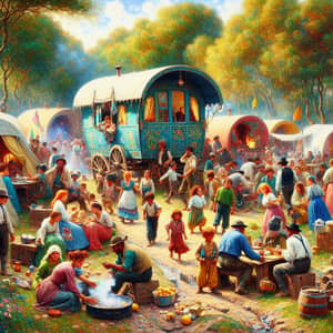 Gypsy Life Painting: Impressionist-style Art with Lively Characters