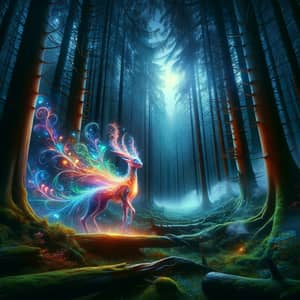 Mystical Creature in Dark Enchanted Forest - Fantasy Beauty