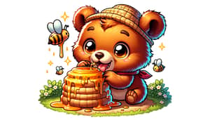 Mischievous Brown Bear Stealing Honey - Vibrant Cell Shading Art
