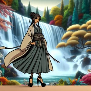 Elegant Samurai Girl in Modern Setting | Anime Art