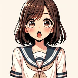 Surprised Anime Girl with Open Mouth | Teenage School Uniform Character