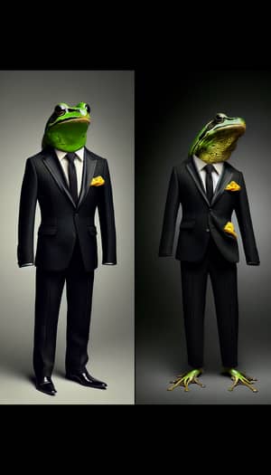 Elegant Black Suit Frog with Yellow Handkerchief