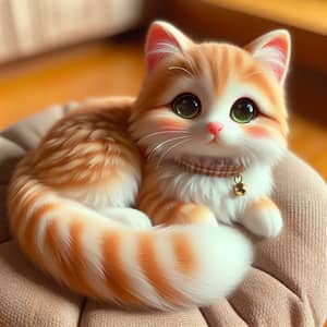 Adorable Orange and White Cat Relaxing on Plush Cushion