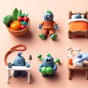 Playful Clay Monster Demonstrating Healthy Habits