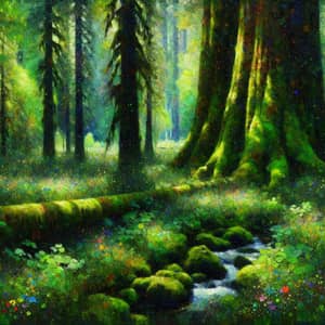 Lush and Verdant Forest Impressionistic Style Painting