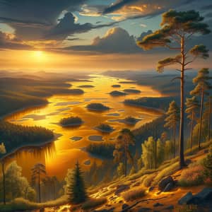 Golden Lake at Sunset - Serene and Tranquil Scene