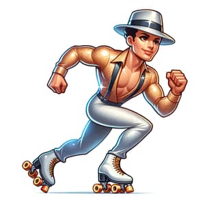 Dancing Male Figure in Sparkling Suit and Fedora on Roller Skates
