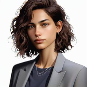 Modern Mixed Descent Woman with Curly Brunette Hair | Contemporary Style