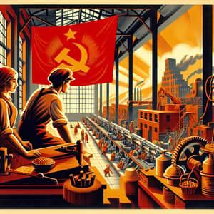 Historical Propaganda Scene: Workers in a Factory
