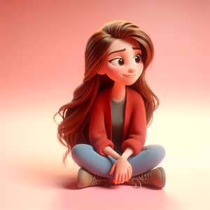 Pixar Style Woman with Long Hair Sitting