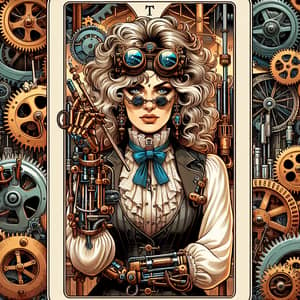 Daunting Steampunk Inventor Tarot Card Illustration