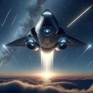 Futuristic Starship Launching into Twilight Sky