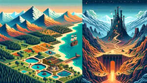 Adventure Pixel Art Landscape: Top-Down View with Diverse Features