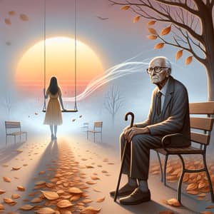 Touching Scene of Loss: Sunset, Elderly Man, Young Woman