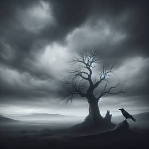 Gnarled Tree of Sorrow: Emotional Scene of Loss and Solitude