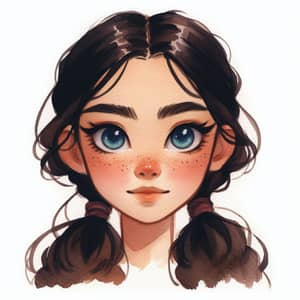 Asian-Inspired Young Girl Watercolor Portrait | Animated Series