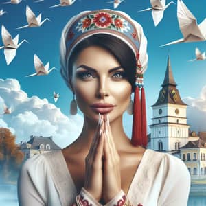 Charming Moldovan Woman in Prayer Amidst Chisinau's Beauty