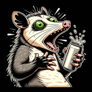 Exaggerated Possum Caricature: Overconsumption Illustration