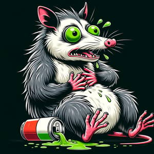 Humorous Possum Caricature: Pretending Heart Attack | Overconsumption Symbolism
