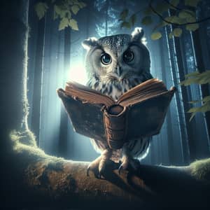 Tranquil Owl Reading Book - Symbol of Wisdom