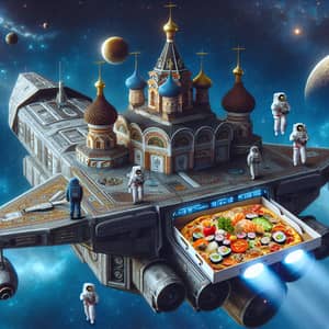 Futuristic Spaceship Delivery: Sushi & Pizza in Space
