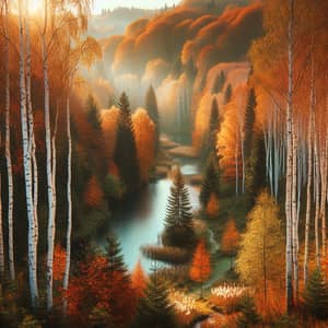 Birch Trees in Autumn Forest | Lake Scenery
