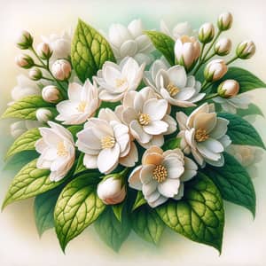 Blooming Jasmine Flowers - Detailed Depiction with Lush Green Leaves