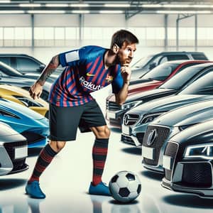 Professional Footballer Admiring Array of Cars