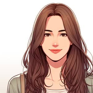 Serene Woman with Long Brown Hair | Casual Outfit Illustration