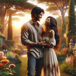 Romantic Scene of Couple in Enchanting Garden | Happiness & Affection