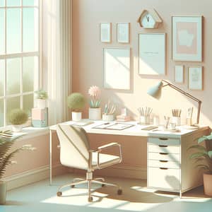 Calm Office Workspace with Soft Pastel Colors