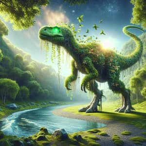 Eco-Friendly Dinosaur in Lush Jurassic Scene