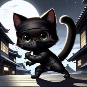 Stealthy Ninja Cat: A Curious Green-Eyed Furry Fighter