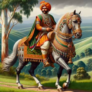 Indian Hindu King on Horseback | Historical Figure in Traditional Attire