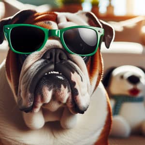 English Bulldog with Green Sunglasses