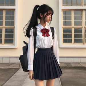 Asian High School Girl in Traditional Uniform | School Name