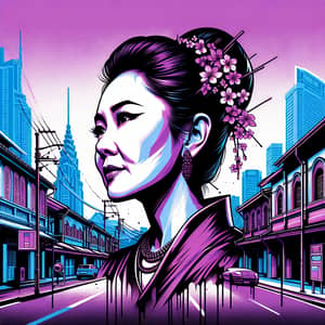 Vibrant Portrait Illustration of Influential Female Singer in Modern City