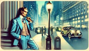 Elegant Man in Blue Suit | 1930s Style City Scene