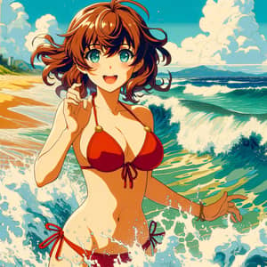 Anime Beach Scene featuring NAMI from One Piece | Vibrant Pop Art Inspired Colors