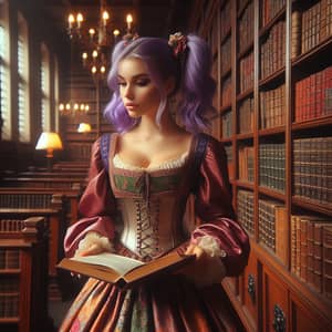 Lynette in Library: Medieval-Inspired Fashion Reading Scene