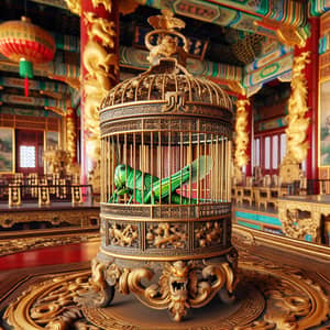 Golden Cage with Cricket in Chinese Palace