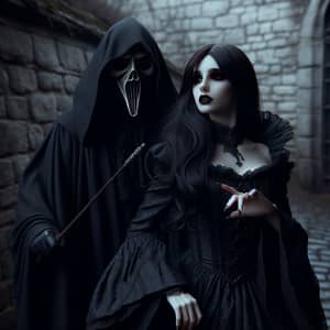 Dark Wizard and Vampire Girl - Fantasy Scene