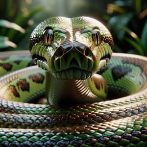 Captivating Olive Green and Brown Python Ready to Strike