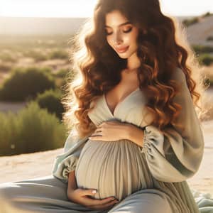 Serenity of Motherhood: Middle-Eastern Pregnant Woman Under Golden Sunlight