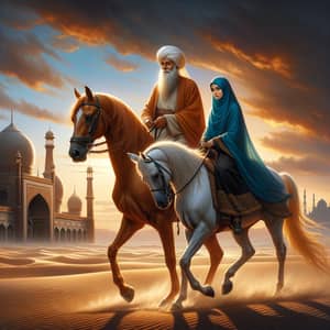 Islamic Characters Riding Horses at Sunset