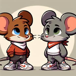 Animated Mouse Characters in Red Scarf | Nike Sneakers Design