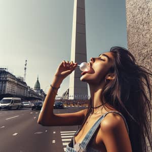 Latina Girl Enjoying Bubblegum at Buenos Aires Obelisk